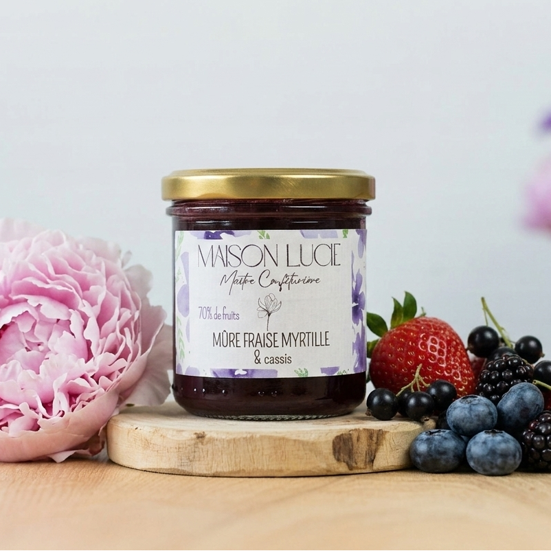 Confiture MÛRE FRAISE MYRTILLE CASSIS 70 % de fruits