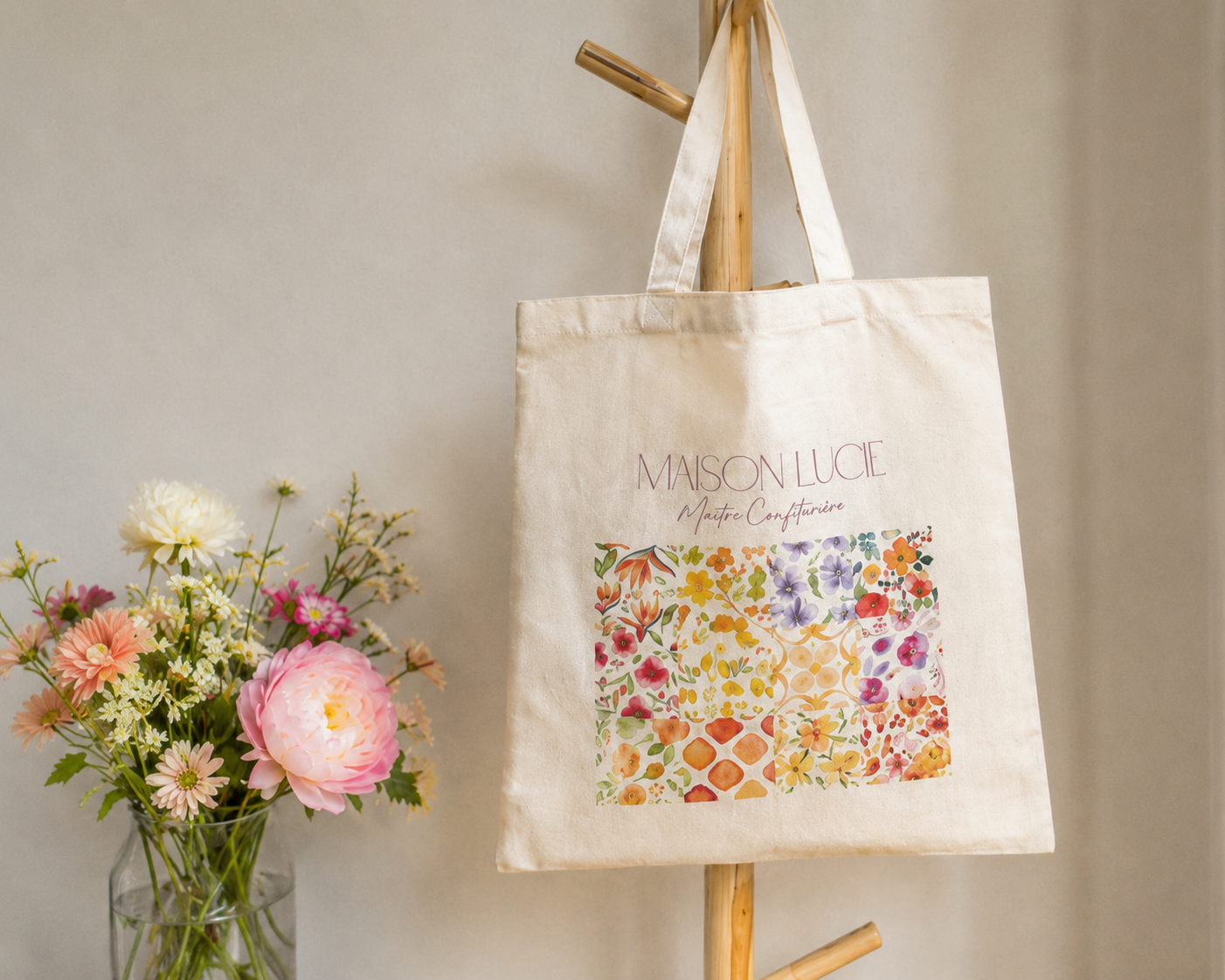 Tote bag fleuri en coton épais – Maison Lucie
